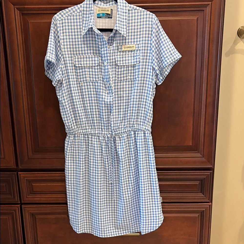 Casual blue and white check dress